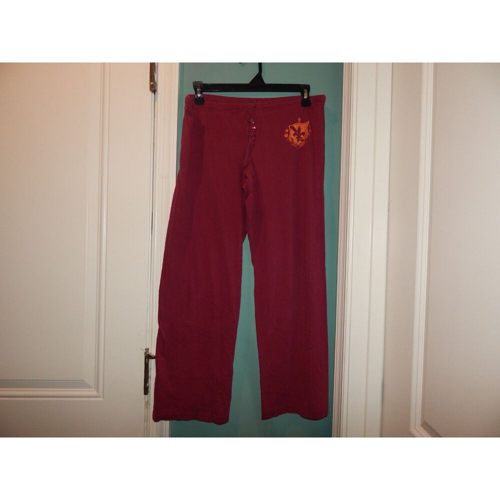 Vintage Y2K No Boundaries Juniors S 3/5 Burgundy Fleur-de-Lis Sleep Pants